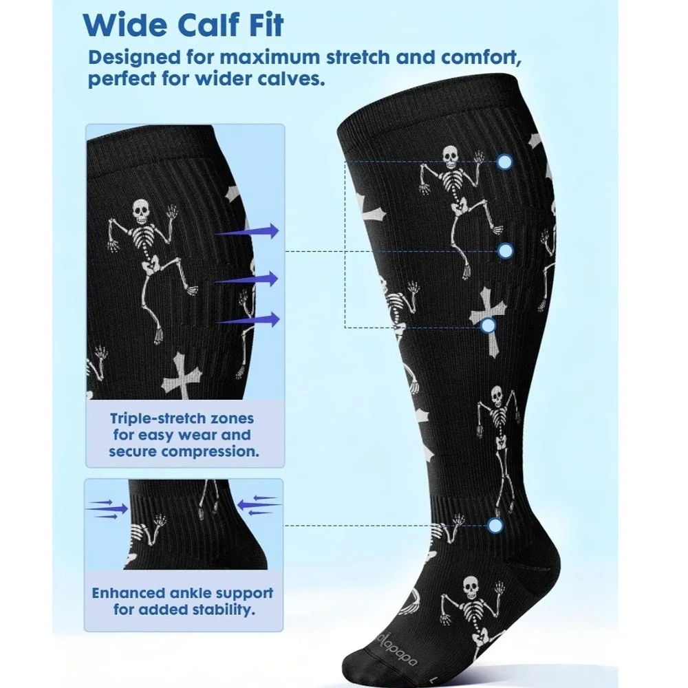 3Pair Wide Calf Compression Socks 20-30mmHg Graduated Support, Knee High 4XL